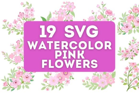 19 Watercolor Pink Flowers Graphics