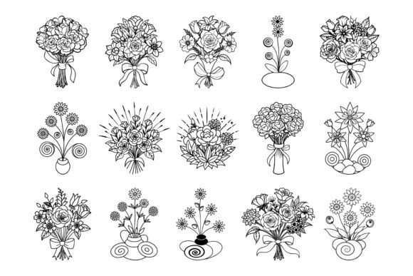 A Bouquet of Flowers Line Art Bundle Graphics