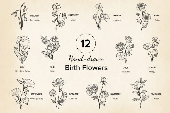 Birth Month Flowers for Embroidery