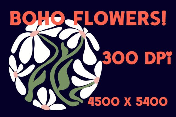 Circle of White Boho Flowers Graphics