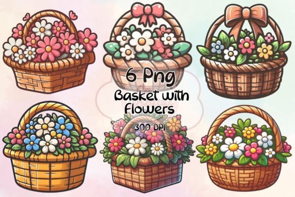 Cute Basket with Flowers Graphics