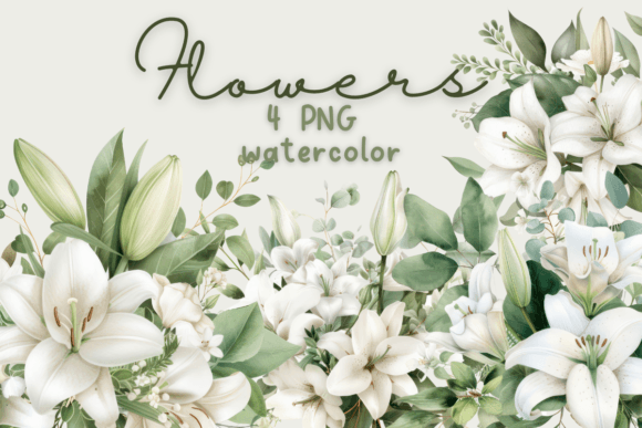 Elegant Watercolor White Flowers Graphics