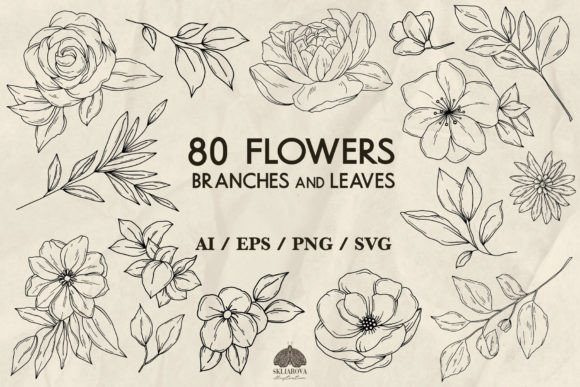 Flowers, Branches, Leaves Graphics for Digital Selling