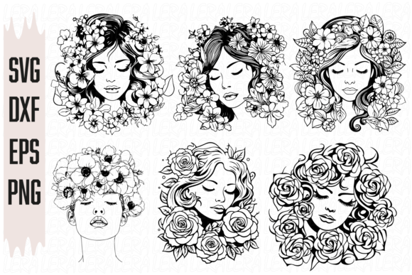 Girl and Flowers Vector Graphics for Handmade Creators