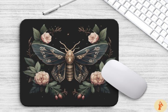 Gothic Furry Moth and Flowers Graphics