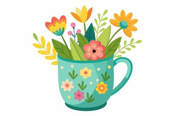 Mug with Flowers on a Background Graphics