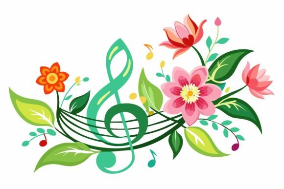 Music Icon with Flowers on a Background Graphics