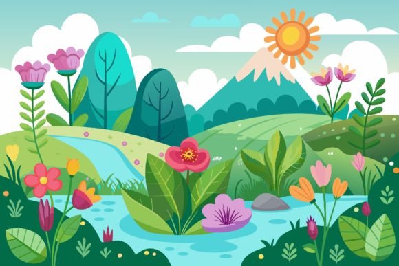 Natural with Flowers on a Background Graphics