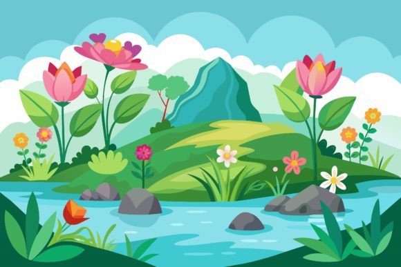 Nature with Flowers on a Background