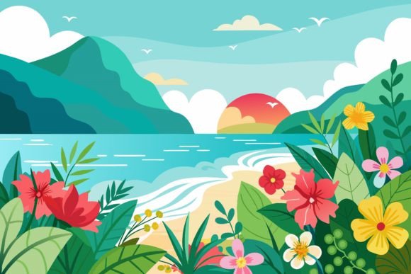 Oceans with Flowers on a Backgrounds Graphics