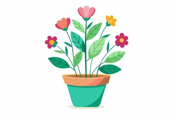 Potted with Flowers on a Background Graphics