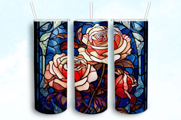 Roses Stained Glass Tumbler Sublimation Graphics