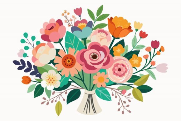 Set Bouquets with Flowers on a Ba Graphics for Local Branding