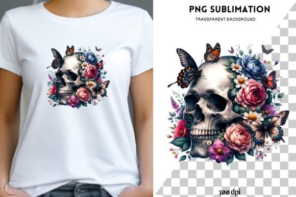 Skull with Flowers PNG Sublimation: A Graphic Asset for Local Branding