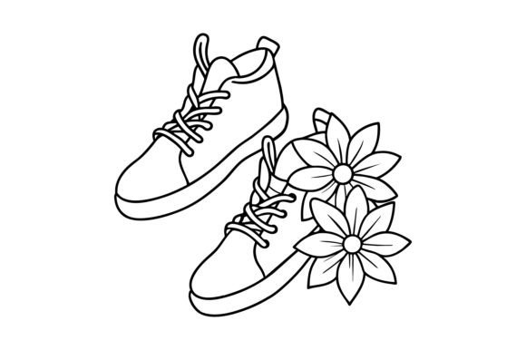 Sneakers and Flowers Line Art Graphics