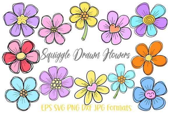 Squiggle Doodle Hand Drawn Flowers SVG