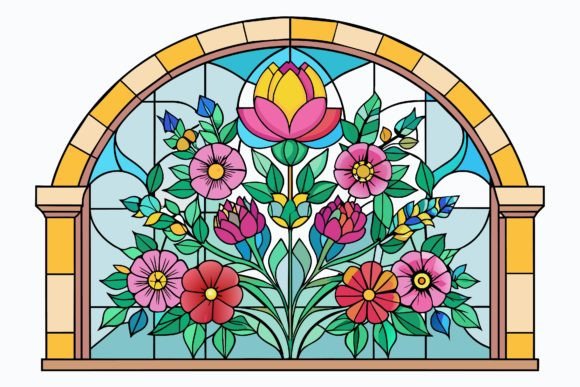 Stained with Flowers on a Background Graphics