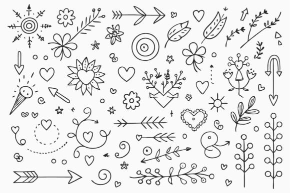 SVG Doodle Arrows Stars Flowers Hearts Graphics