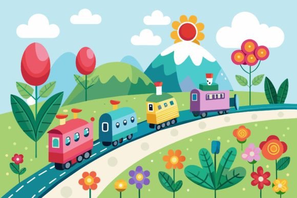 Trains Road Cartoon Graphics for Crafters