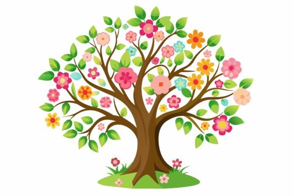 Tree with Flowers on a Background Graphics
