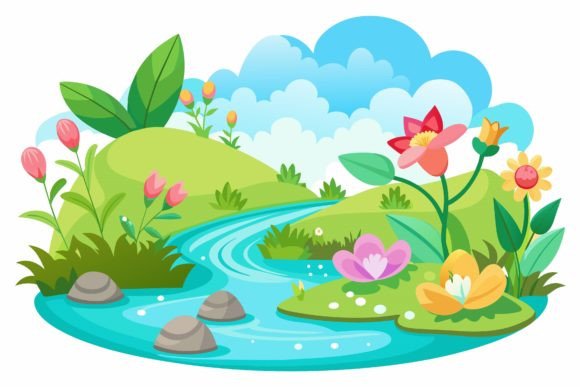 Water with Flowers on a Background Graphics