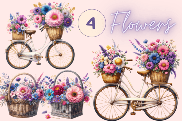 Watercolor Basket with Flowers Clipart