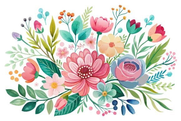 Watercolor with Flowers on a Graphics for Editorial and Web Use
