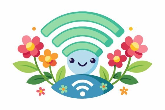 Wifi Cartoon with Flowers on a