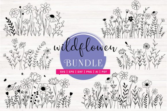Wild Flowers Outline Graphics for Creative Projects