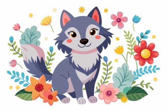 Wolf Animals Cute Cartoon Graphics for Editorial Use